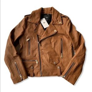 Genuine leather biker coat